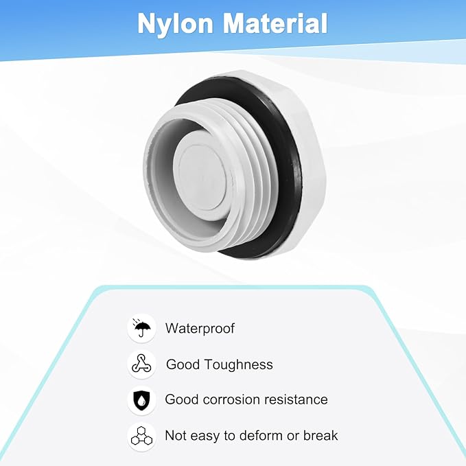 10-Pack Inner Hex Head Pipe Plug End Cap, M20x1.5mm Nylon Garden Hose Stopper Connector Plug with Sealing Ring for Terminating Pipe Ends [White]