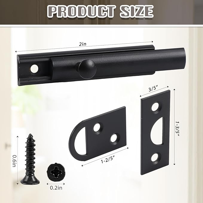 Lothee 4 Pcs Solid Brass Surface Bolt Door Slide Bolt Door Latches for Top of Slide Latch Lock(2",Matte Black)