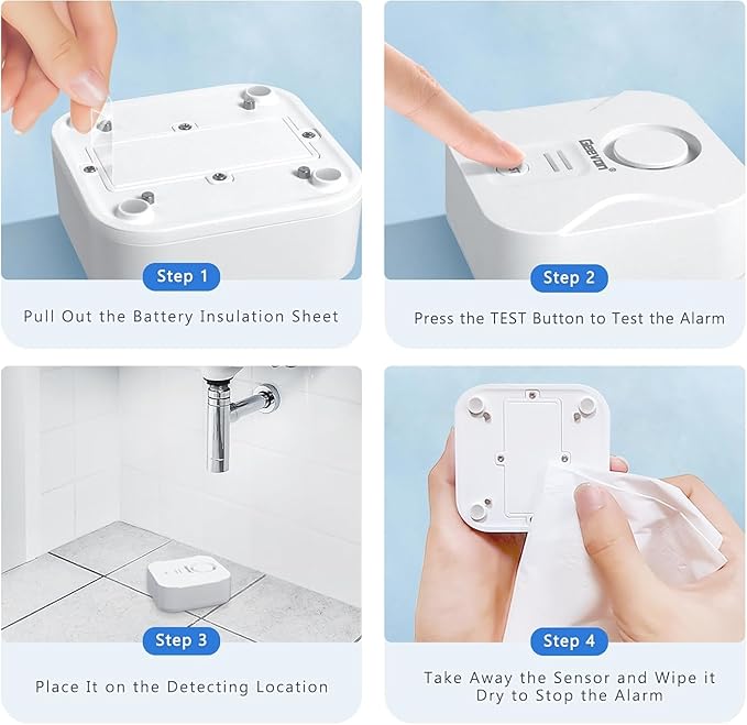 Geevon 2 Pack Water Leak Detectors for Home, 100dB Water Sensor Alarm Flood Leakage Detection Devices for Bathroom, Basements, Laundry Rooms, Kitchen, IP56 Waterproof(Battery＆Screwdriver Included)