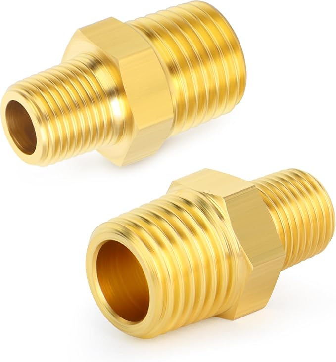 GASHER Brass Reducing Hex Nipples,1 Inch NPT Male x 3/4 Inch NPT Male Brass Pipe Adapter Fittings Reducing Nipples Connector（5Pcs）