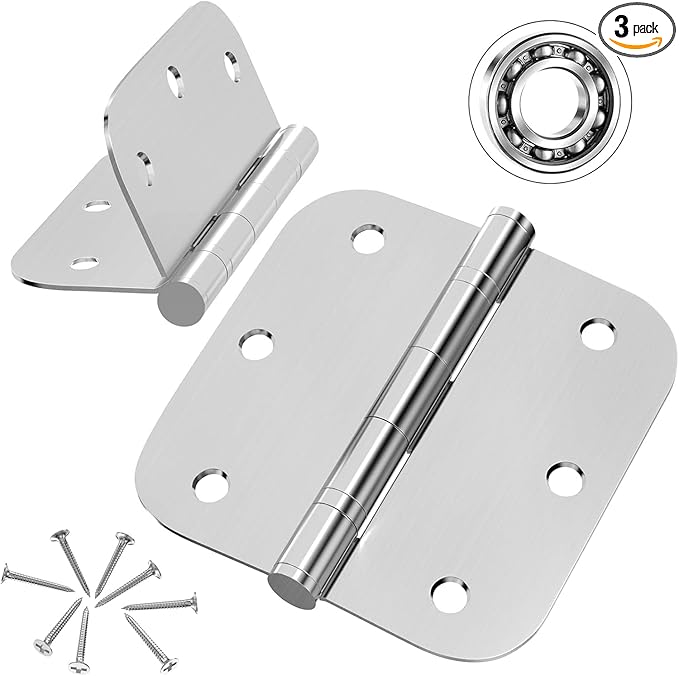 Door Hinges, 3 Pack 304 Stainless Steel Hinges 3.5 inch Hinges for Doors Interior/Exterior Door Hinges with 5/8 Radius Corners