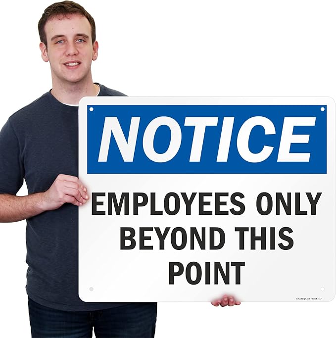 SmartSign 24 x 30 inch “Employees Only Sign, Employees Only Beyond This Point Sign” Metal Sign, 80 mil Laminated Rustproof Aluminum, Blue, Black and White, Made in USA
