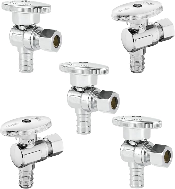 5-PCs HeSun Pex Angle Stop Valve, 1/2" Pex x 3/8" OD Compression Angle Stop, 1/4 Turn Shut Off Valve for Bathroom, ASTM F1807(VALVE076-5)