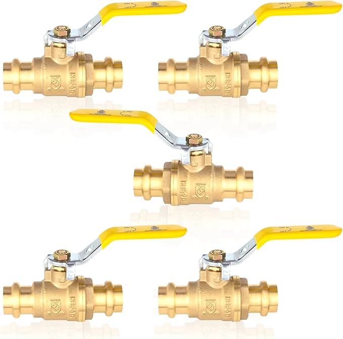 1/2-Inch Copper Press X Press Ball Valve for Copper Tubing,Brass Full Port Water Stop Shut Off Ball Valve,1/4 Turn with EPDM O-ring(Pack of 5)(VALVE242-5Pack)