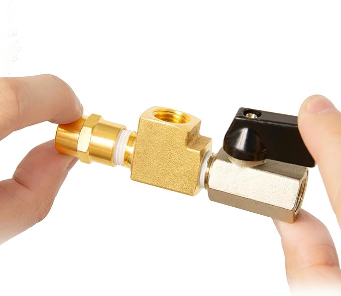 ChillWaves Brass Pipe Fitting, Barstock Male Run Tee 1/8" NPT Female x 1/8" NPT Female x 1/8" NPT Male Thread Adapter(3-PACK)