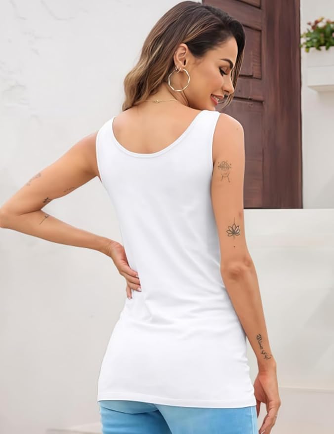 H HIAMIGOS Womens 3 Packs Long Tank Tops Stretchy Cotton Sleeveless Camisole Undershirts Layering Workout Yoga Camis