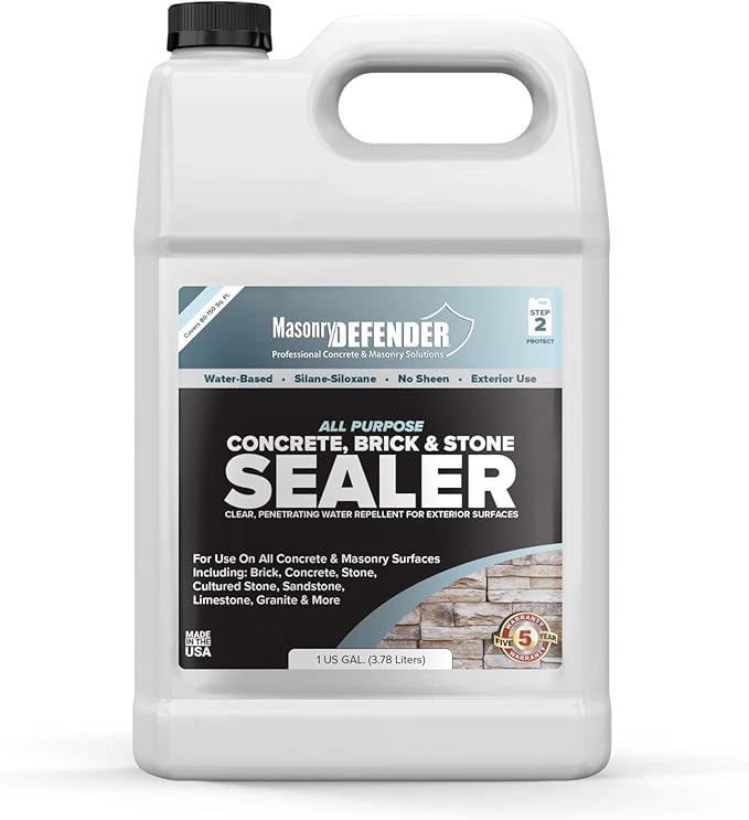 All Purpose Brick Stone & Concrete Sealer - Transparent Penetrating Waterproof Coating For Outdoor Masonry Surfaces - 1 Gallon