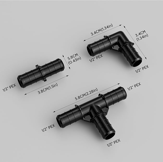 VINTEX 1/2"PPSU Barb Crimp PEX Fitting,60pcs Plumbing Fitting Combo,20pcs Each Elbows,Tees,Straight Couplings, Suitable For Pex Piping Systems,No Lead Material