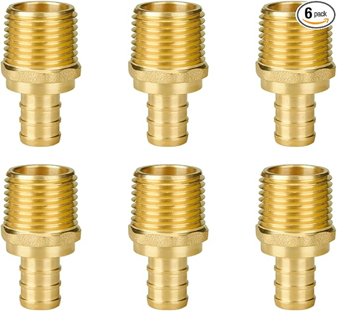 SUNGATOR 6-Pack 1/2" NPT to 1/2" PEX Male Adapter, No Lead Brass, NSF, UPC Certified