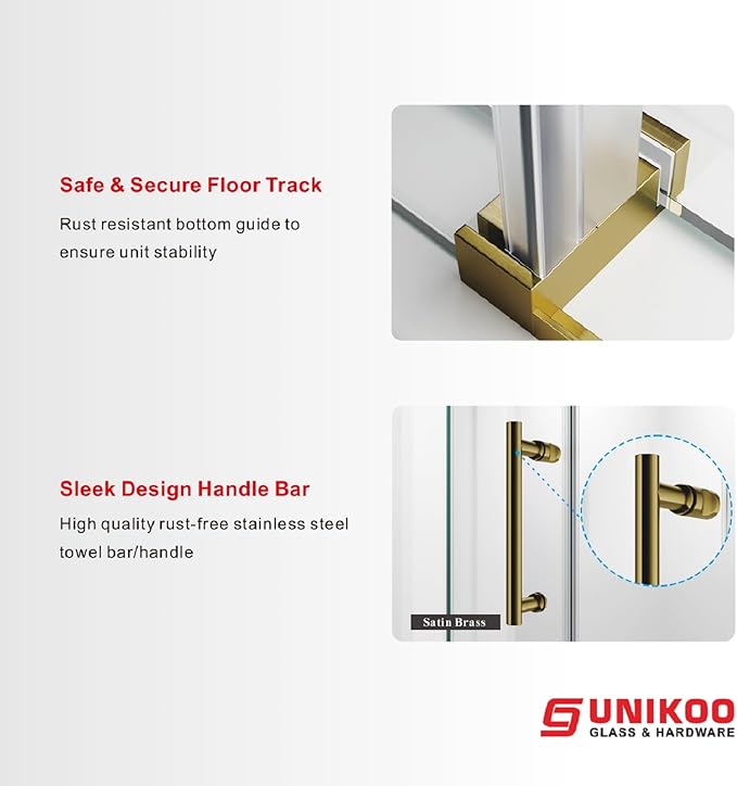 56-60 Inch x 84 Inch Sliding Frameless Shower Door, 3/8" Tempered Glass with Easy-Cleaning Coating, Stainless Steel Rollers & SGCC-Certified Stability, Satin Brass