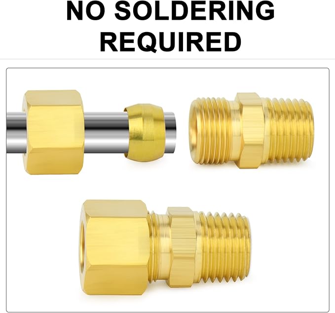 ChillWaves Brass Compression Tube Fitting, 5/8" OD x 1/2" NPT Male Compression Union Connector(5-PACK)