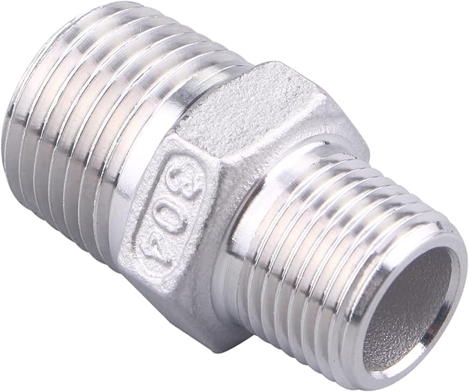 SUS304 Reducer Hex Nipple - 1/2" Male NPT x 3/8" Male NPT Stainless Steel Adapter Threaded Pipe Fitting (Pack of 2)