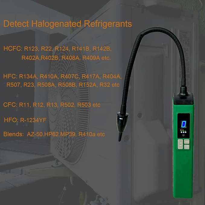 Professional HVAC Refrigerant Leak Detector with Heated Diode Sensor, Gas Leak Detector for R410A/R134A/R1234YF, CFCs/HCFCs | Handheld AC Diagnostic Tool with Digital Display & Audible Alarm