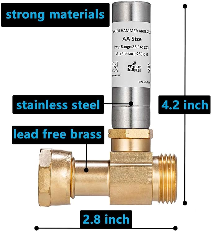 (2 Pack) Lidertik Water Hammer Arrestor Washing Machine 3/4 Absorb Shock and Reduce Noise Laundry Washer Knock Valve Garden Hose Air Inline Sink Dishwasher LI-Y241-11-11-S(2 PACK)