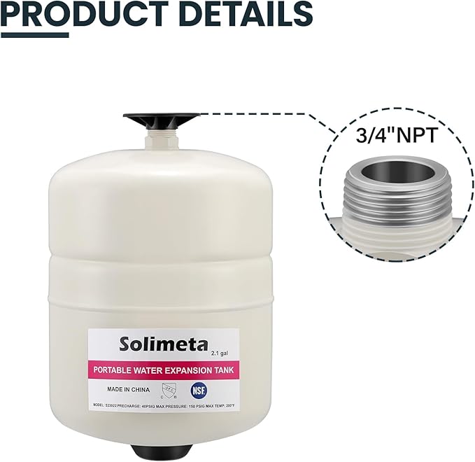 Solimeta 2.1 Gallon Potable Water Expansion Tank with Adjustable Wall Bracket & Gas Water Heater Installation Kit (24" Stainless Steel Hoses 3/4" FIP + 24" Gas Connector)