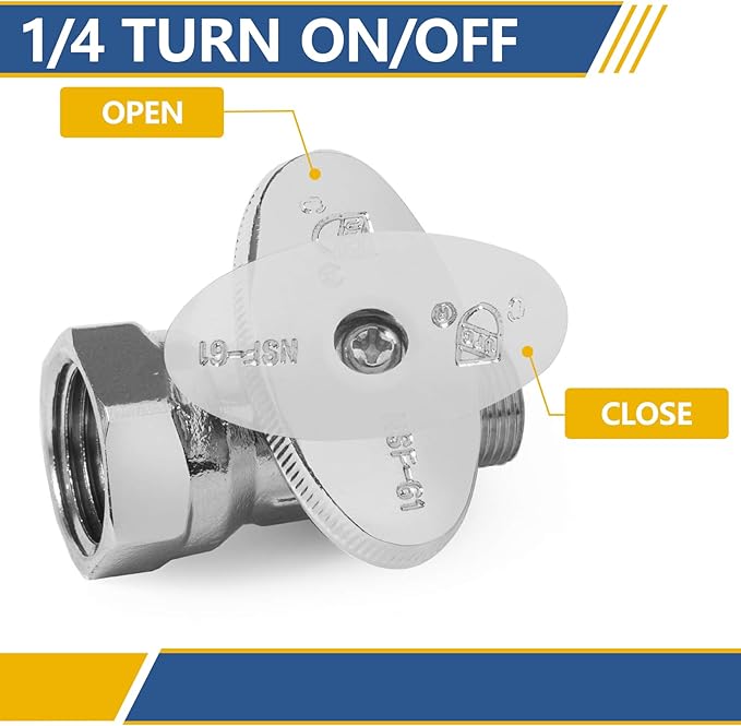 Straight Stop Valve,1/2" FIP Iron Pipe x 3/8" Compression Chrome Straight Shut-off Valve with 1/4 Turn (Pack of 10)(VALVE057-10Pack)