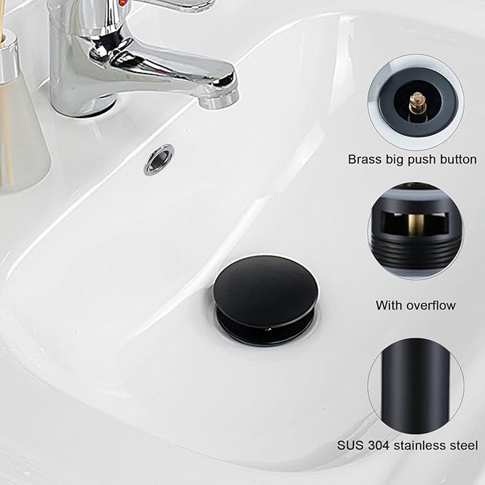 Bathroom Sink Drain with Overflow, Matte Black, Model 88088-8-BP