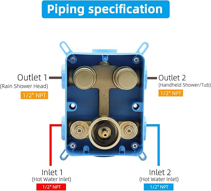 Brushed Gold 2-Way Thermostatic Shower Diverter Valve Kit - Solid Brass, Adjustable Flow, Temperature Control Mixer Valve - Perfect for Bathroom Renovation
