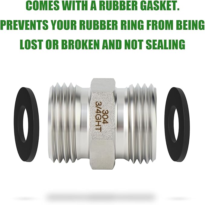 TAISHER 5PCS 304 Stainless Steel Garden Hose Adapter, 3/4" GHT Male x 3/4" GHT Male Garden Hose Connector with Washers