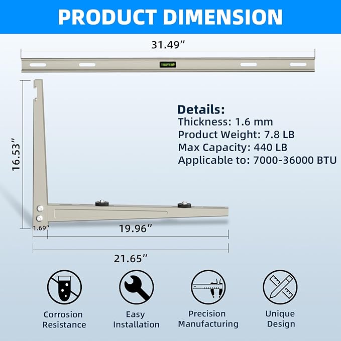 XKV Quick-Install Heavy-Duty Wall Bracket for 7000-36000 BTU Split Air Conditioner ,HVAC, Compressor, Heat Pump System,Max 440 LB Capacity,Outdoor Pre-Drilled Holes Design