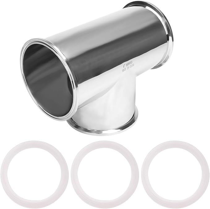 DERNORD Clamp Tee 3 Way Stainless Steel 304 with 3 Silicone Gaskets Fits 6" Tri Clamp, 152mm Pipe OD Sanitary Fittings