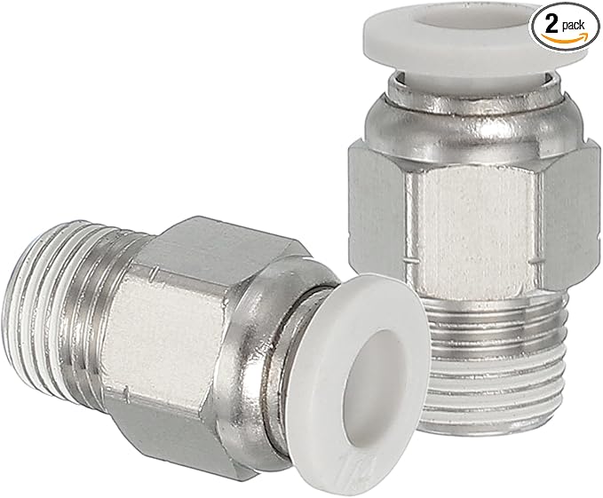 MECCANIXITY 2 Pcs NPT Push to Connect Air Fittings, Male Straight 1/4" Tube OD x 1/8" NPT Thread Air Quick Connector Coupling Adapter for Gas Hose Pneumatic Tools, White