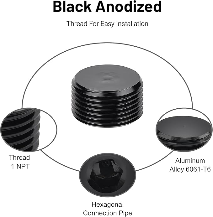 EVIL ENERGY 1" NPT Plugs Aluminum Socket Allen Head Black, Pack of 2