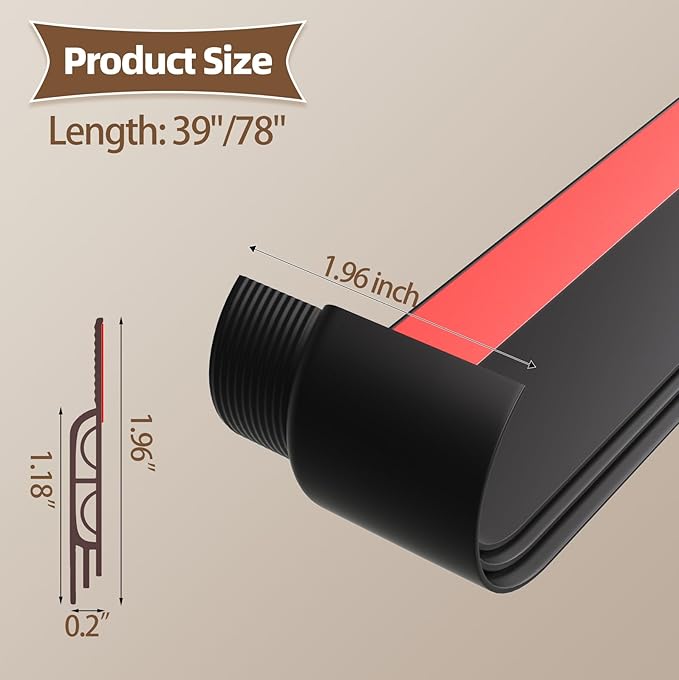 78" Door Draft Stopper for Bottom of Door, Under Door Gap Filler for Winter Cold Insulation, Door Sweep for Exterior & Interior, Weather Stripping Door Seal Blocker Noise Dust, Black