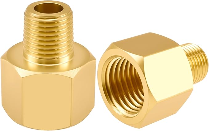 SDTC Tech 2-Pack Brass Pipe Fitting 1/8 NPT Thread Male to 1/4 NPT Thread Female Reducer Adapter, Brass Pipe Extension Connectors