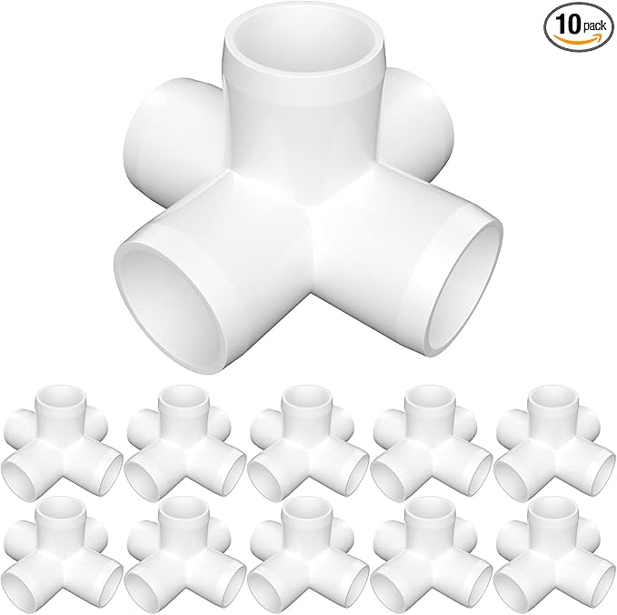 1/2" PVC Fittings 5 Way (10-Pack) Furniture Grade, Elbow Connector, Heavy Duty for DIY Furniture, Frames, UV Resistant - Compatible with 1/2" Schedule 40 PVC Pipes‌