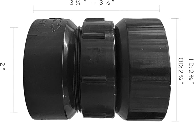 Lesso 2''ABS Union 2-Inch X 2-Inch Hub Union,Black 2 Inch