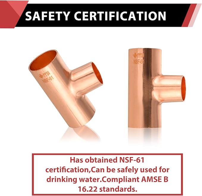 (Pack of 5) EFIELD 1" x 1" x 3/4" C X CX C Copper Tee, LF Copper Plumbing Fittings with Sweat Solder Connection,(COPPER013)