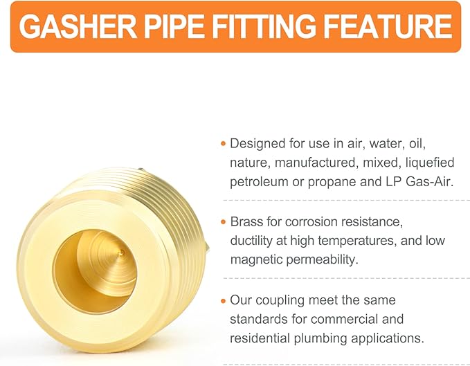 GASHER 5PCS Brass Fitting 3/8" NPT Male Brass Plug Pipe Fitting, Square Head Plug