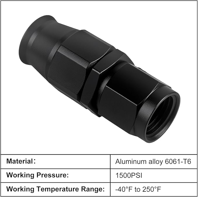 6AN PTFE Hose End Fitting Straight Swivel Only for PTFE Hose Aluminum Black 4PCS
