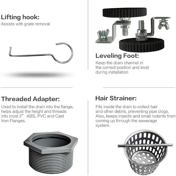 Neodrain 18-Inch Brushed Linear Shower Drain with Removable Quadrato Pattern Cover, 304 Stainless Steel Rectangle Shower Floor Drains, Bathroom Linear Drain &Hair Strainer(Brushed Nickel)