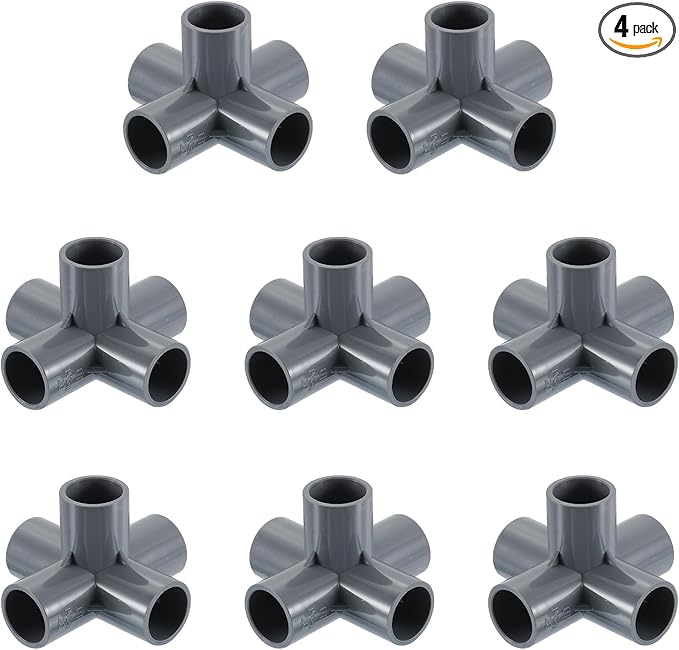 uxcell 1/2" PVC Fittings, 4 Pcs 5 Way Elbow Connector Elbow PVC Furniture Fittings Corner Fitting for Water Supplies PVC Furniture DIY Shelf Greenhouse Tent Connection, Grey