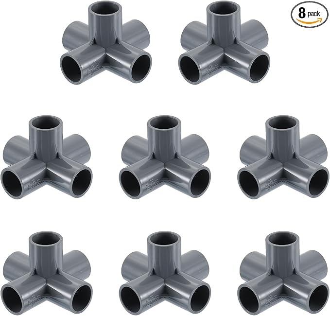 uxcell 1/2" PVC Fittings, 8 Pcs 5 Way Elbow Connector Elbow PVC Furniture Fittings Corner Fitting for Water Supplies PVC Furniture DIY Shelf Greenhouse Tent Connection, Grey