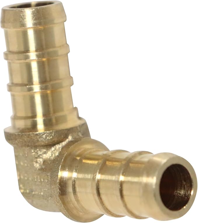 25 Pcs XFITTING Pex 3/8 Inch x 3/8 Inch Pex Elbow Brass Crimp Fitting, 25-5-8=25X