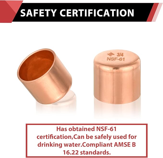 (Pack of 50) EFIELD 3/4-inch Solder Copper Pipe End Cap (Plug), LF Copper Plumbing Fittings with Sweat Solder Connection, Pro Pack,(COPPER021)