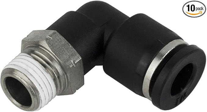 PneumaticPlus PL-1/4-N3 Push to Connect Fitting, Male Elbow - 1/4" Tube OD x 3/8" NPT Thread (Pack of 10)