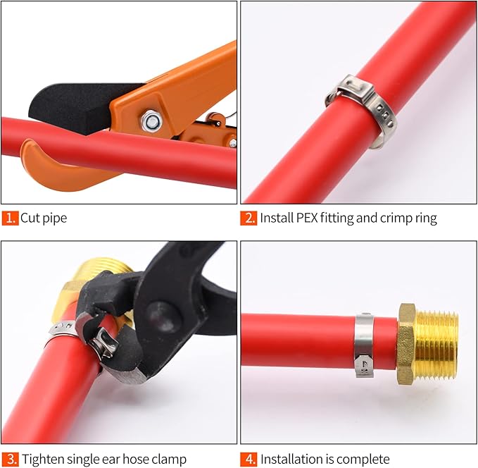 200 Pack 1/2" PEX Cinch Clamps, Stainless Steel Single Ear Hose Clamps