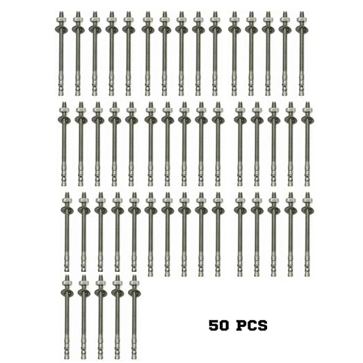 Wedge Anchors – Heavy-Duty 304 Stainless Steel Expansion Bolts for Concrete & Masonry, Rust-Resistant & Durable - 1/4" X 4" - 50 Pack