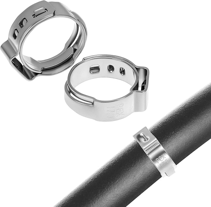 QWORK 1/2" PEX Cinch Clamps Rings, 120 Pcs 304 Stainless Steel Ear Hose Clamps for 1/2 Inch PEX Pipe, Pinch Clamps, Liquid & Air-Tight Seal, Ideal for Hoses & Fuel Lines