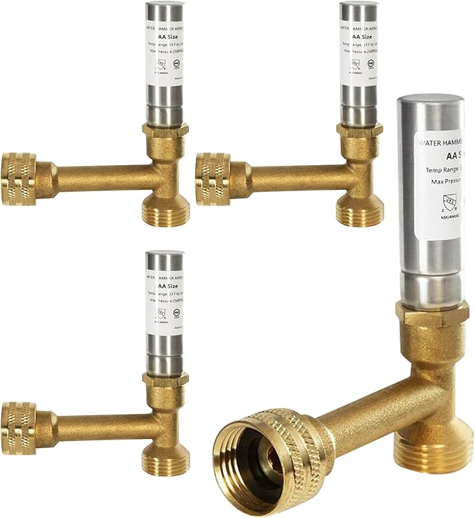 Water Hammer Arrestor,3/4 Inch Swivel FHT x 3/4 Inch MHT Tee Copper Water Arrestor for Washing Machine Connection(4PACK, Tee Stainless Steel Arrestor)(HAMMER016-4Pack)