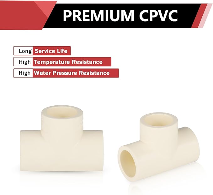 100-PACK EFIELD CPVC Tee Fittings,1/2" CPVC-CTS Slip Tee for Hot and Cold Water Pressure Distribution Systems,(CPVC020-10-100PCS)