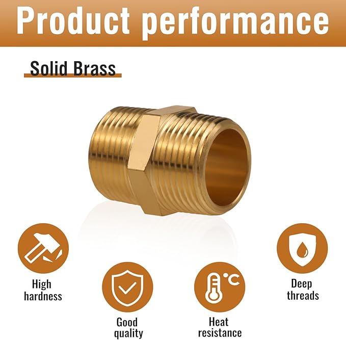Brass Hex Nipple NPT 3/4 Male x NPT 3/4 Male Pipe Fitting, Heavy Duty Coupling Adapter Connector for Water/Oil/Gas Plumbing, 2PCS