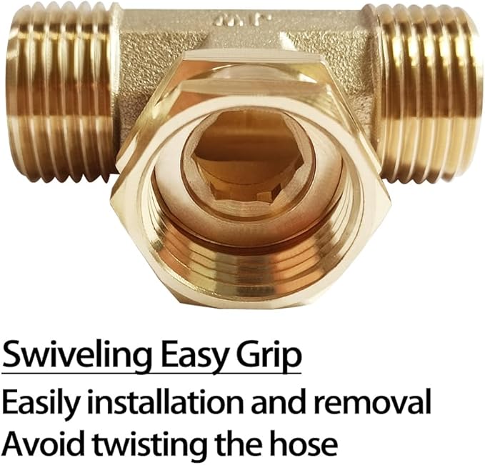 Joywayus 3/4 GHT Threaded Brass Swivel Pipe Fitting Tee T 3-Way 3/4" GHT Male × 3/4" GHT Female × 3/4" GHT Male Adapter
