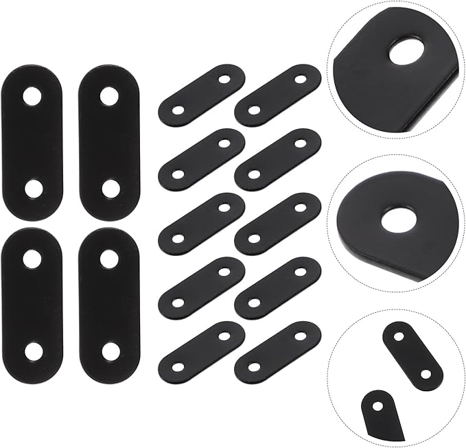 20pcs Black Stainless Steel Flat Corner Brace Brackets Metal Mounting Plates for Furniture Reinforcement and Cabinet Support