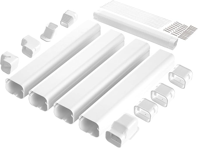 VEVOR Mini Split Line Set Cover 3-inch W 17.6Ft L, PVC Decorative Pipe Line Cover for Air Conditioner with 4 Straight Ducts & Full Components Easy to Install, Paintable for Heat Pumps, White