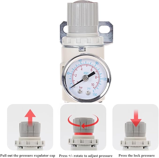 1/4"NPT Air Filter Regulator Combo Piggyback, Water-Trap Air Tool Compressor Filter with Gauge AFR2000